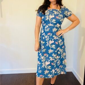 Liz Claiborne Blue Denim Floral Midi Dress
